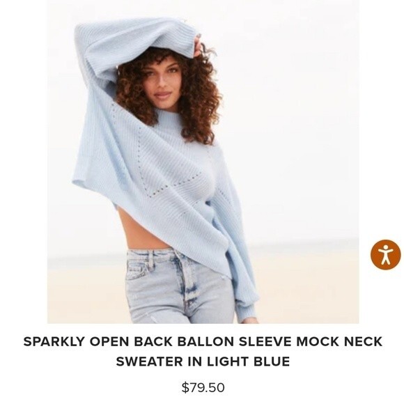 NEW Weatherproof Light Blue Balloon Sleeve Sweater - Picture 3 of 12